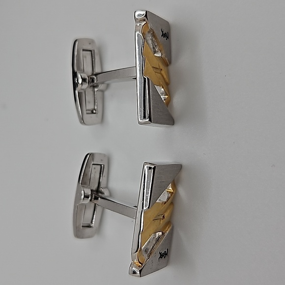 Yves Saint Laurent Gold and Silver Tie Bar and Cuff Link Set - Picture 2 of 5